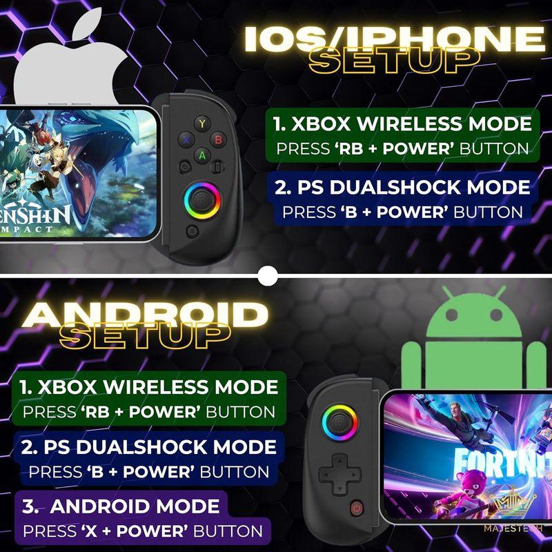 Mobile Gaming Controller with Hall Effect Joystick & RGB, for iPhone/Android/iPad/Tablet, Cloud Gaming & Remote Play