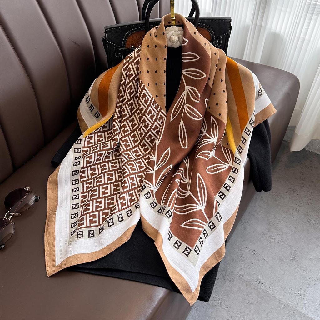 Korean Style Splicing Fashion Contrast Thin New Style Big Square Scarf Multi-public Professional Decorative Scarf External Sun Protection