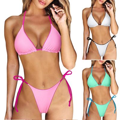 Women's Split Sexy Bikini Colour Hanging Neck Suit With Chest Pad Without Steel Support Swimsuit