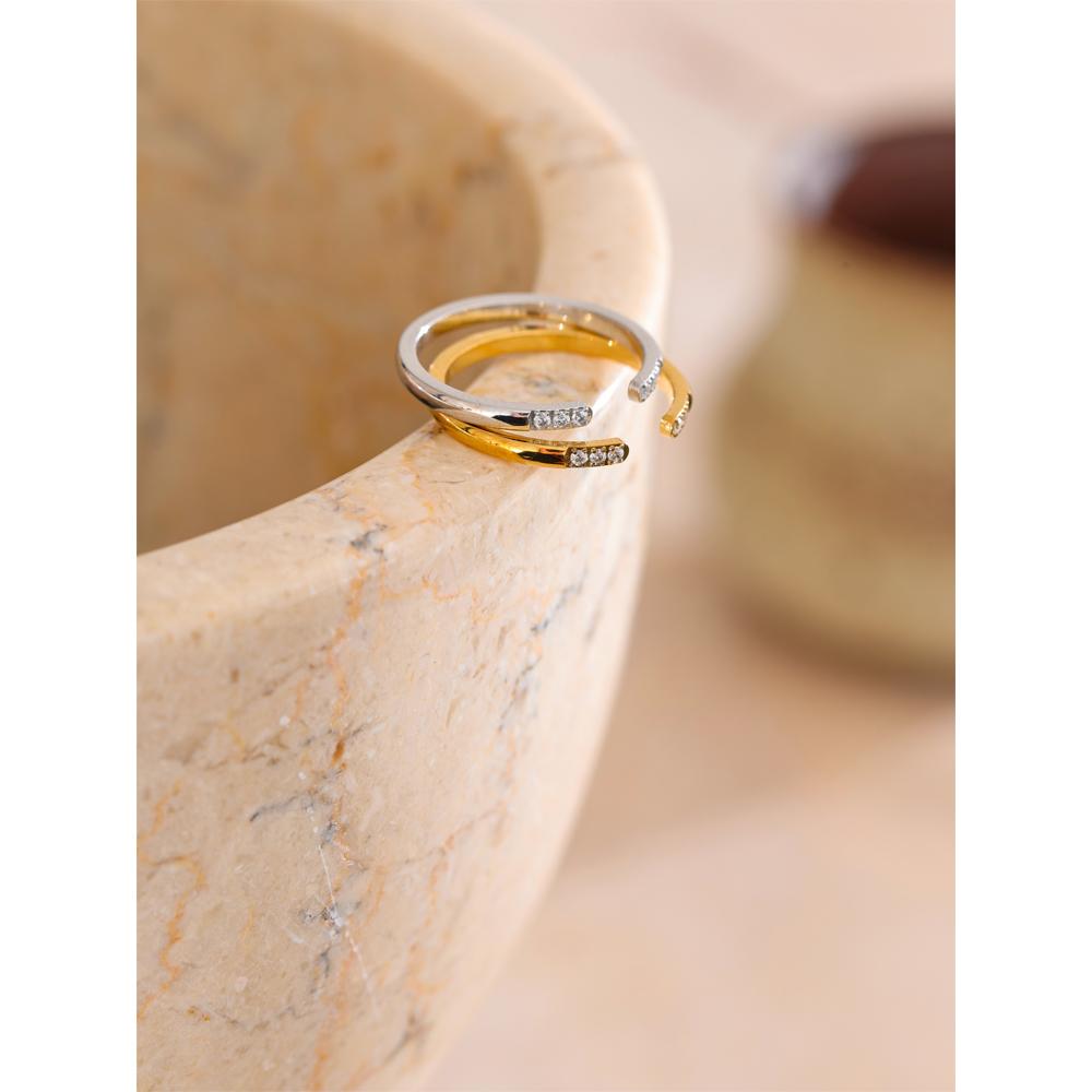Eetit Arrivals 316L Adjustable Stainless Steel Zirconia Open Thin Ring Gold & Platinum Plated Fashion Finger Jewelry Gift