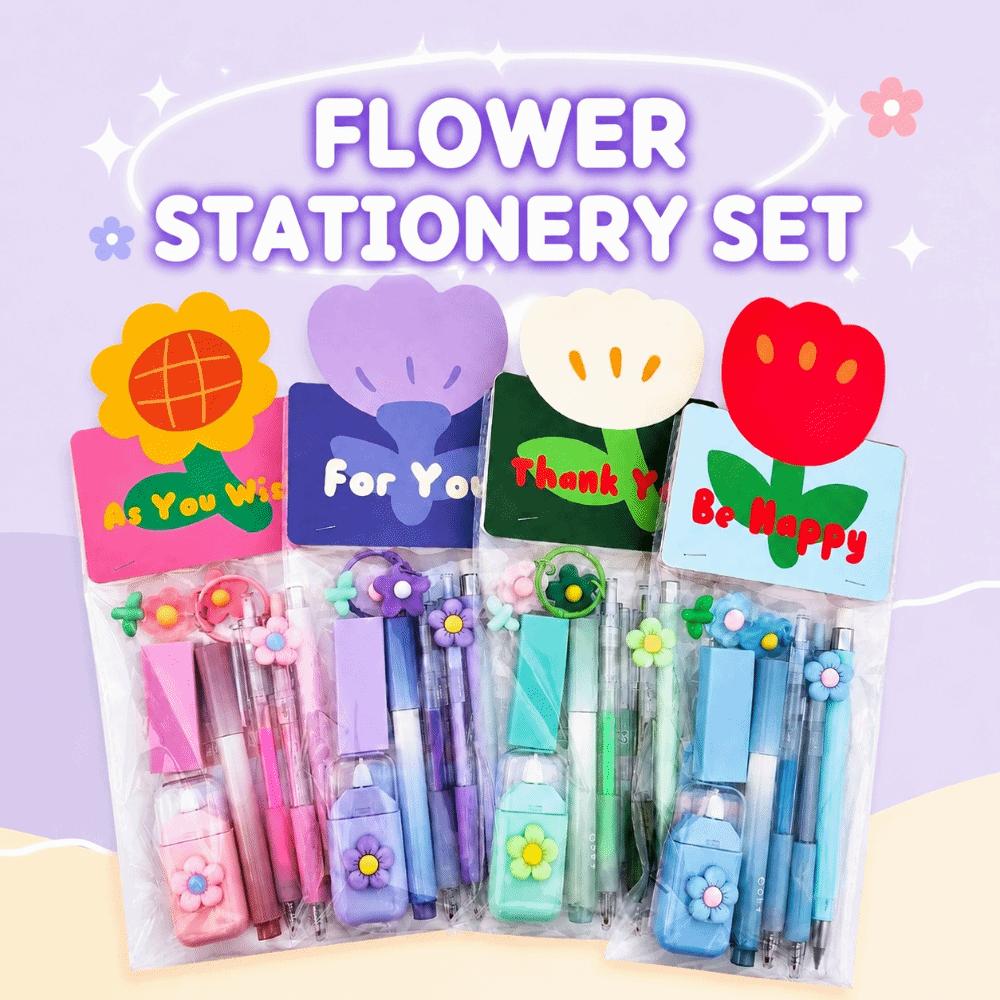 Dreamy Flower Stationery Set 8-in-1 Ballpoint Pen Multi-functional Clip  Gift Prize