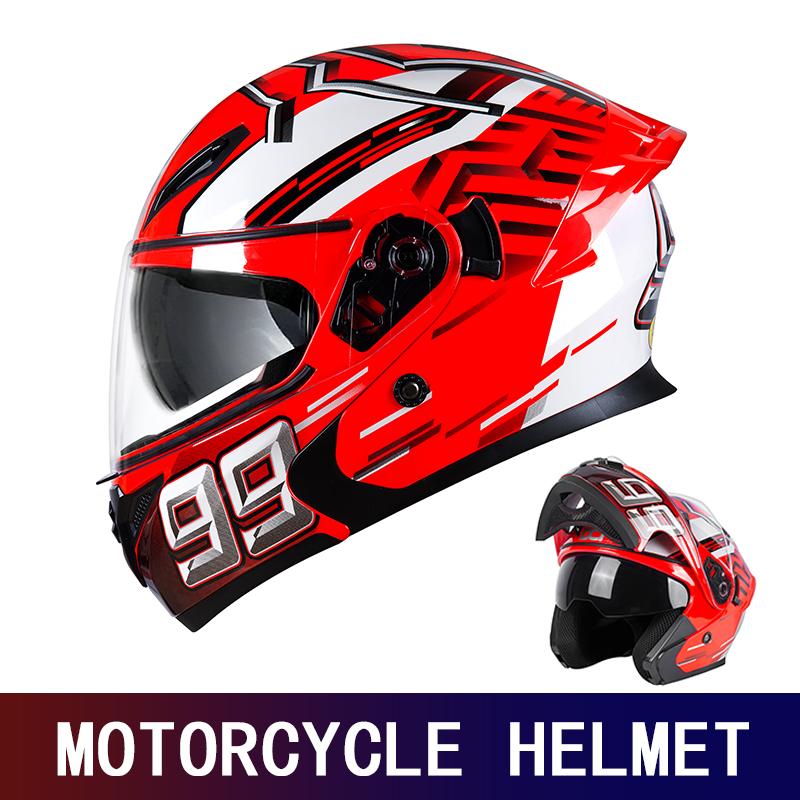 2025 Unisex Racing Motobiker Flip Up Helmets Modular Dual Lens Motorcycle Helmet Full Face Safe Helmet Men Adult Women