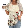 Women's Casual Short Sleeve Button Floral 3D Print Round Neck  Top T-Shirt