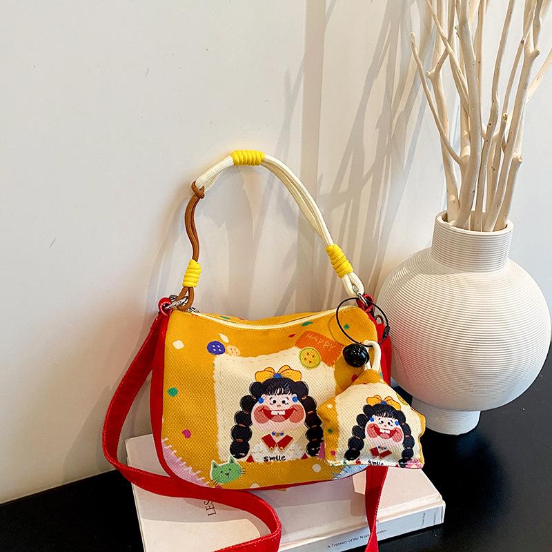Cute Cartoon Illustration Mobile Phone Bag for Women, New and Quirky Graffiti Handbag, Casual and Versatile Single Shoulder Crossbody Bag