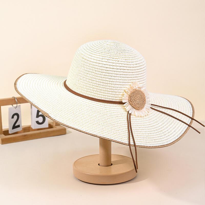Straw hat women's fashion versatile beach hat foldable sun hat children's summer seaside beach big brim sun hat