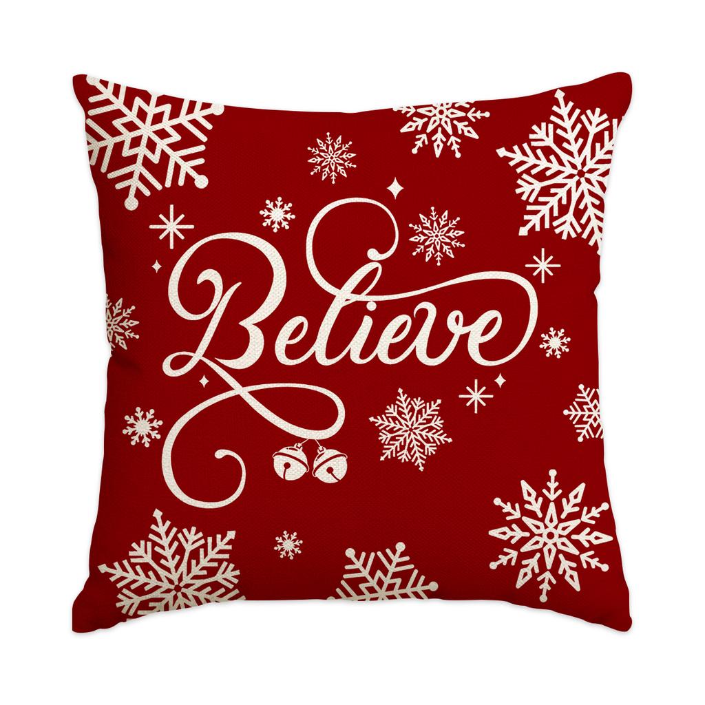 1/4 Pcs Red Christmas Pillowcase Snowflake Christmas Ball Pendant Pattern Cushion Cover Winter Holiday Home Decoration