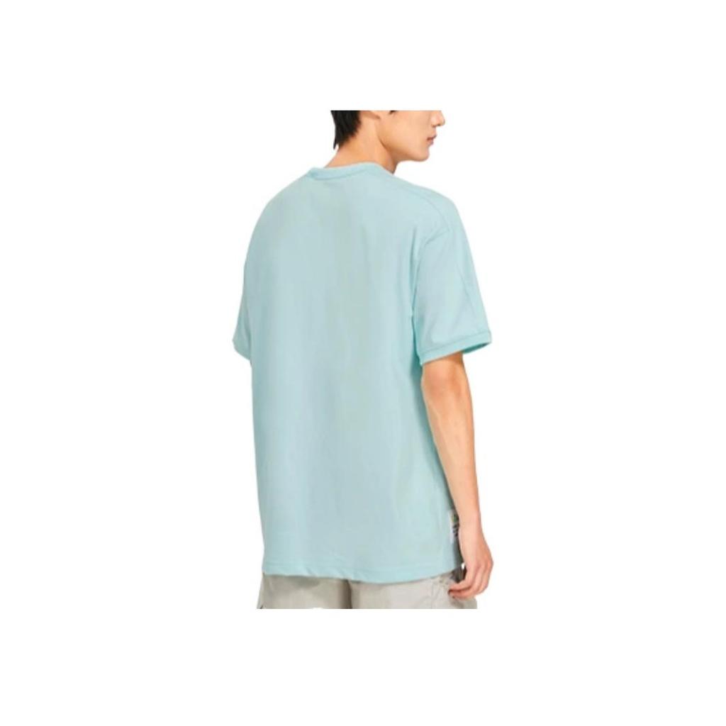 Li-Ning X Rooovie Artist Collaboration Colorblock Checkerboard Pocket Print Loose Short Sleeve T-Shirt Unisex Tops Ice-Blue AHSSB57-2