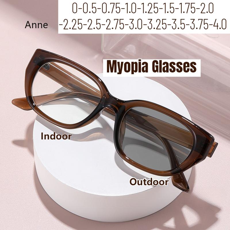 Luksuriøse fotokromiske myopibriller for kvinner, kattesolbriller, mote, fargeskiftende nærsynthetsbriller, minusstyrkebriller