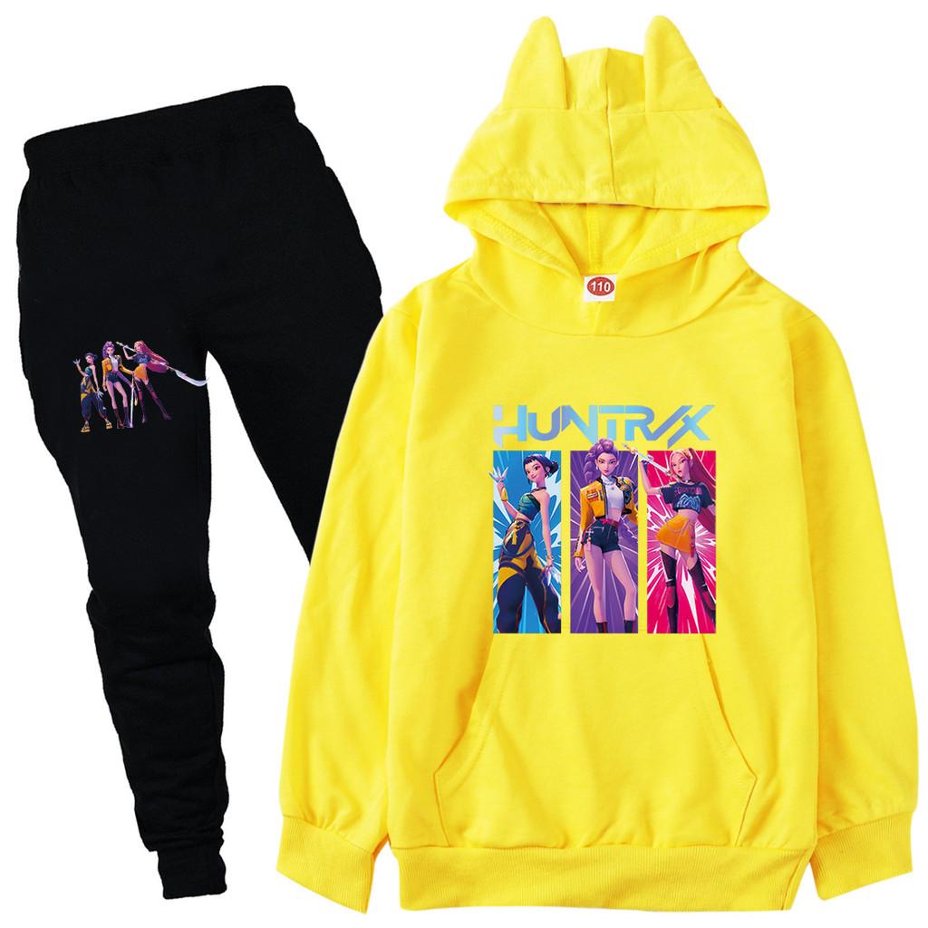 Kinder Mädchen Anime Cartoon K-Pop Rumi Zoey Mira Bedruckt Lässige Langarm Kapuzenpullover Hosen Kleidung Set