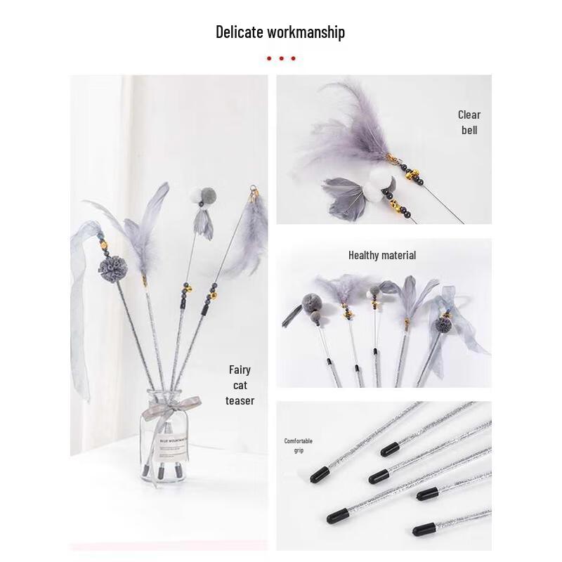 Fairy Long Handle Cat Teaser Wands - 4 Pack