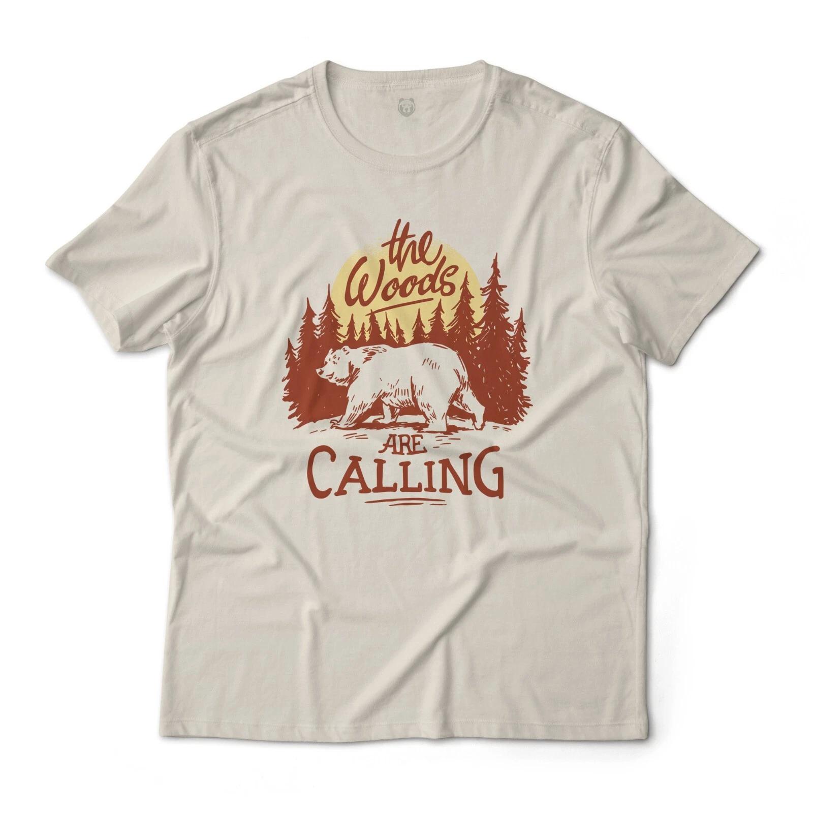 The Woods Are Calling Bear Nature Graphic T-T-Shirt Lightweight Cotton Tee Unisex S