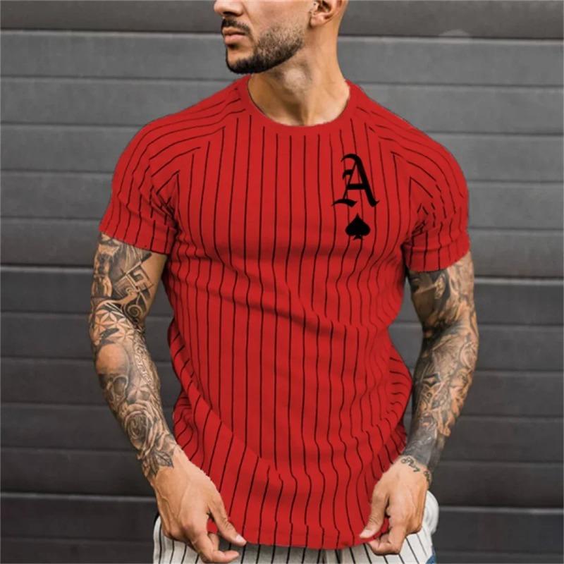 Men's Street T-shirt Vintage Tee Summer Male 3d Stripe Print Short Sleeve Tops Everyday T Shirt Oversized Clothing Shirt Man Hot