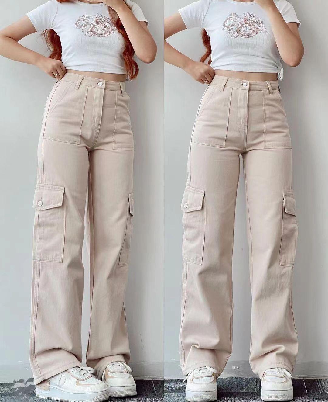 

2023 Versatile Mid-Waist Casual Workwear Pants with 3D Pockets XL абрикосовый