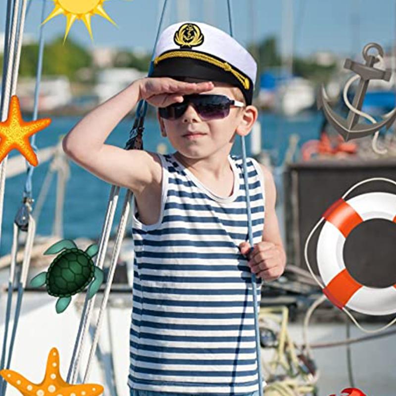Yacht Captain Hat Sailor Captain Costume Men Navy Marine Hat Adjustable Boat Navy Hat for Adult Kid Men Women