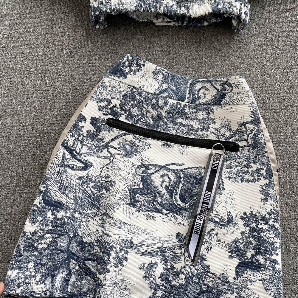RUGOD Fashionable Temperament Suit Women's Tie-dye Printed Short Shirt High Waist A-line Skirt Western Style Two-piece Suit