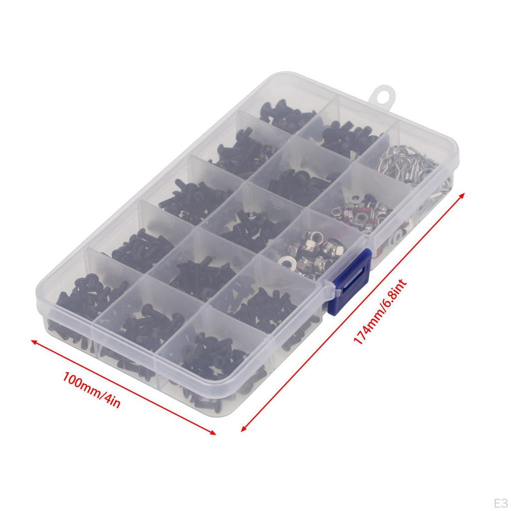 Metal M3 Screws Nuts Pins Kit with Storage Box Fits 1/8 1/12 RC Car