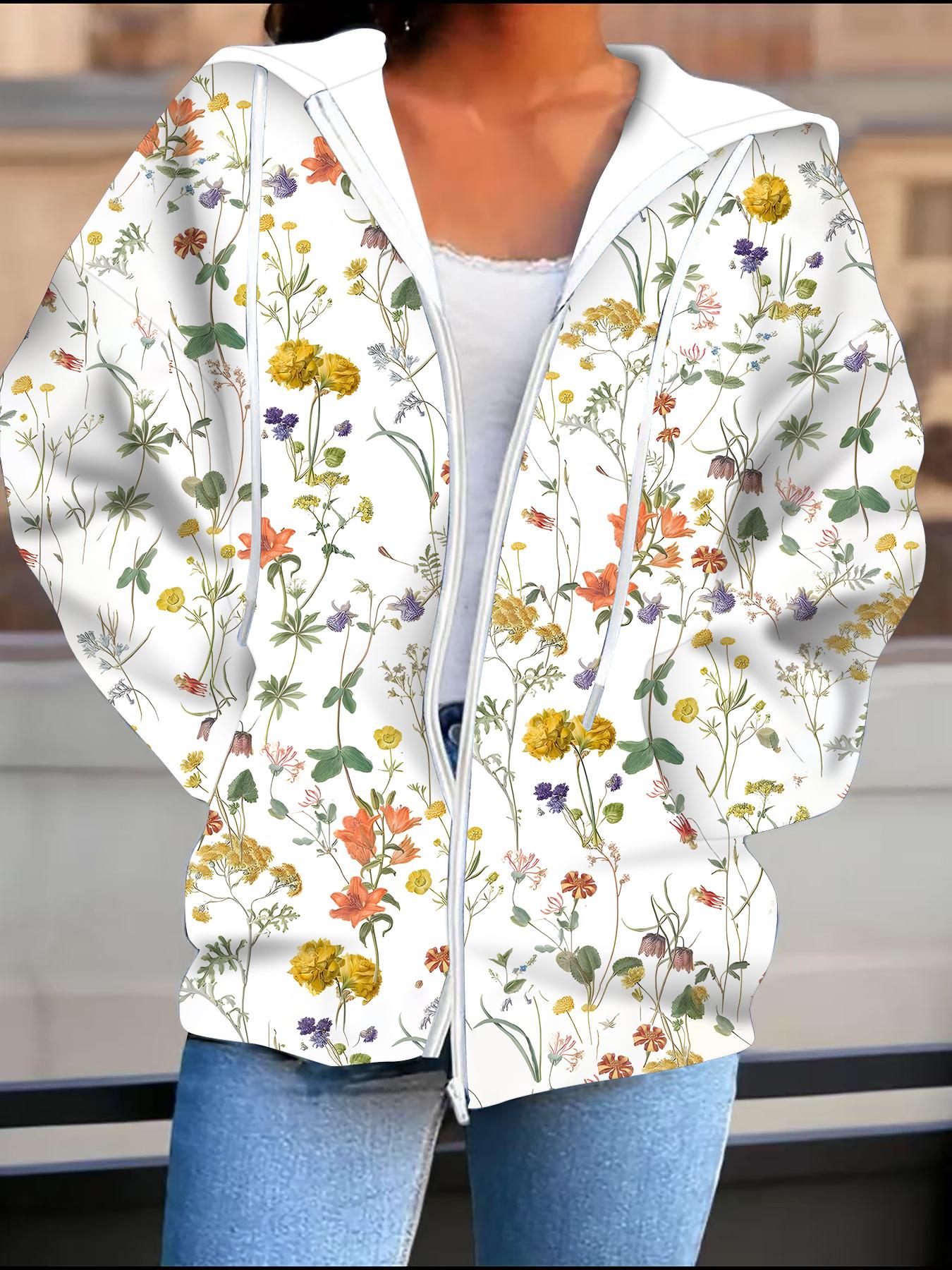 

Flower 3D Printed Hooded Cardigan Plus Size Autumn Winter Retro 1XL коричневый