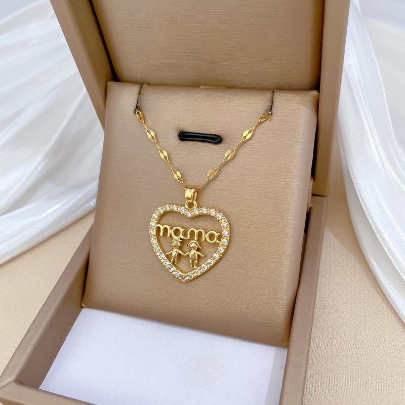 Hand In Hand Love Light Luxury Temperament Gorgeous Full Diamond Necklace Female Versatile Collarbone Chain Titanium Steel Chain
