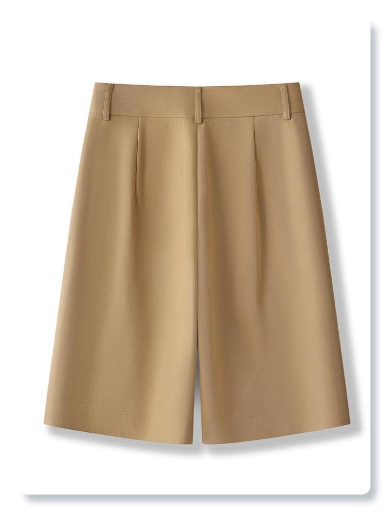 Damen Schwarze High-Waist Casual Shorts - Frühling/Sommer 2025, Locker Schlankmachend Drapierter Gerader Beinverlauf, Fünf-Punkt-Hose