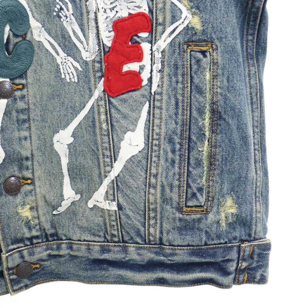 Ungetragen EIS Skelett Schadensbearbeitung Jeansjacke S blau Mit Tasche Herren Gebraucht