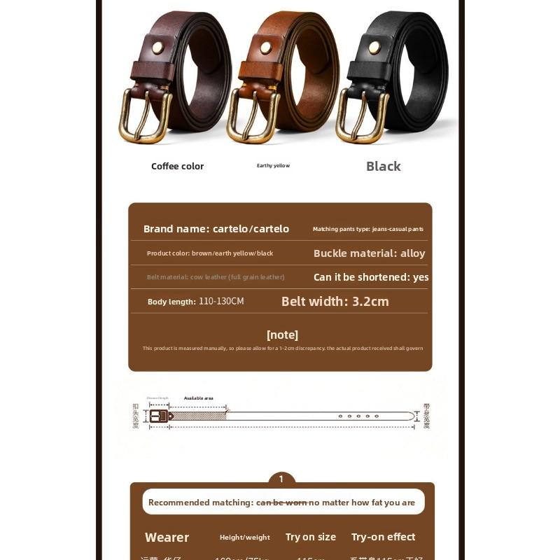 Washed retro distressed first layer cowhide belt men's genuine leather pin buckle casualjeans belt