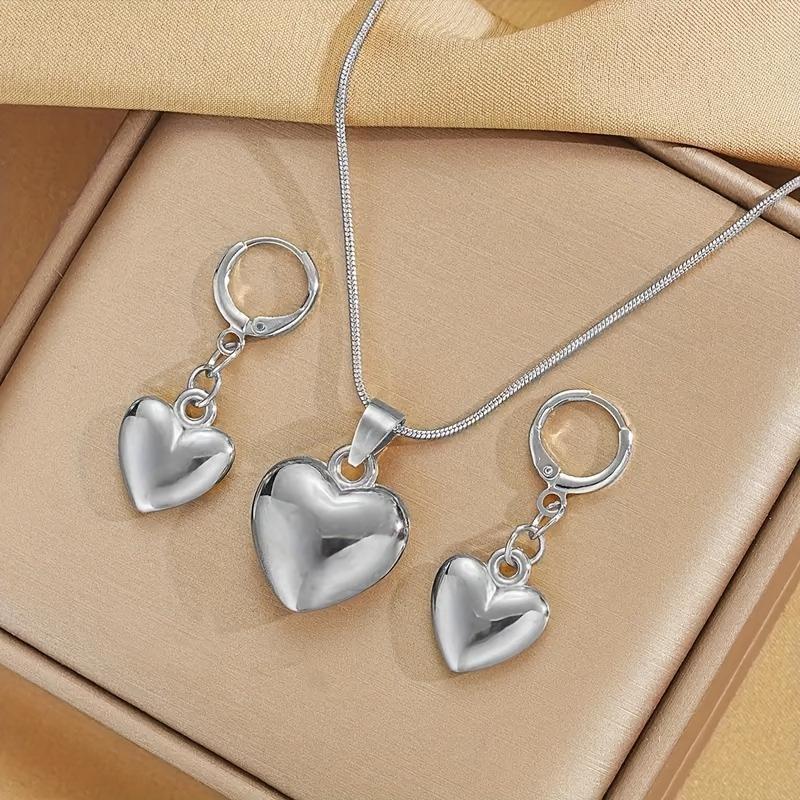European-American Chic Peach Heart Necklace & Earring Set - Versatile Light Luxury Jewelry