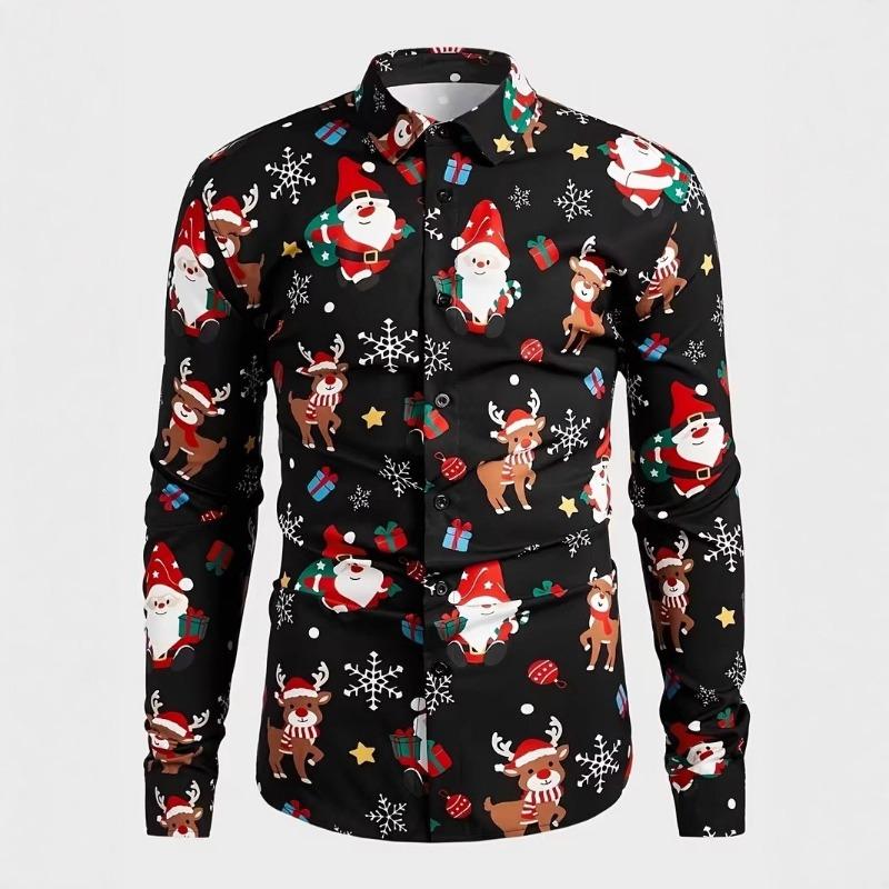 Pánské Vánoční košile s dlouhým rukávem a 3D digitálním potiskem, ležérní topy na podzim a zimu