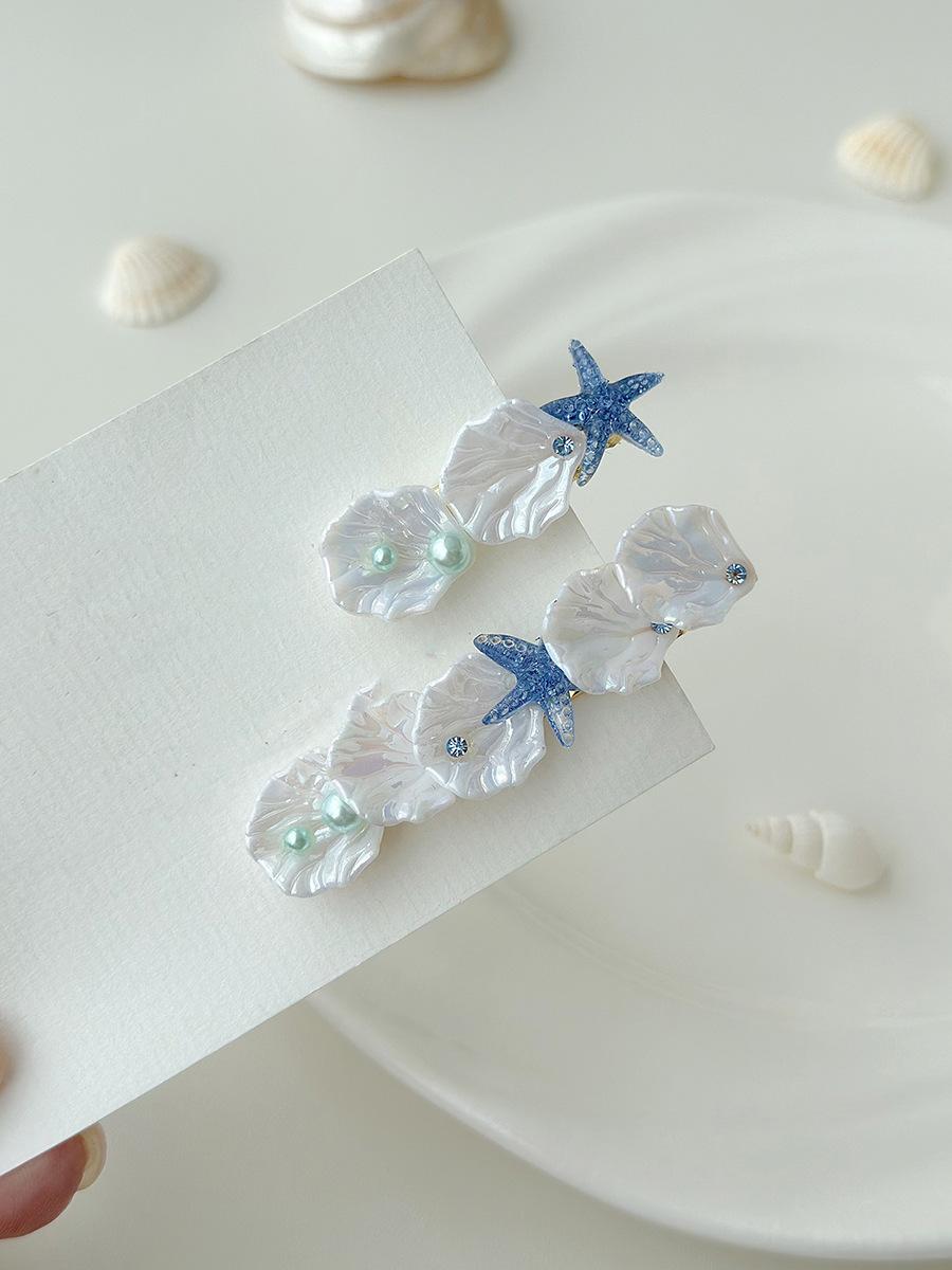 

Асимметричная заколка для волос с жемчугом из морской звезды, свежий приморский стиль, зажим-уточка, модные универсальные аксессуары для волос для женщин