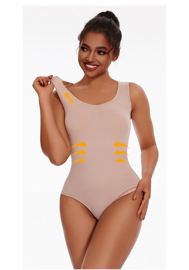 European & American Style Shaping Thong Bodysuit: Wide Strap, Tummy Control, Open Crotch, Butt Lifting, Strappy Bra, Bust Support