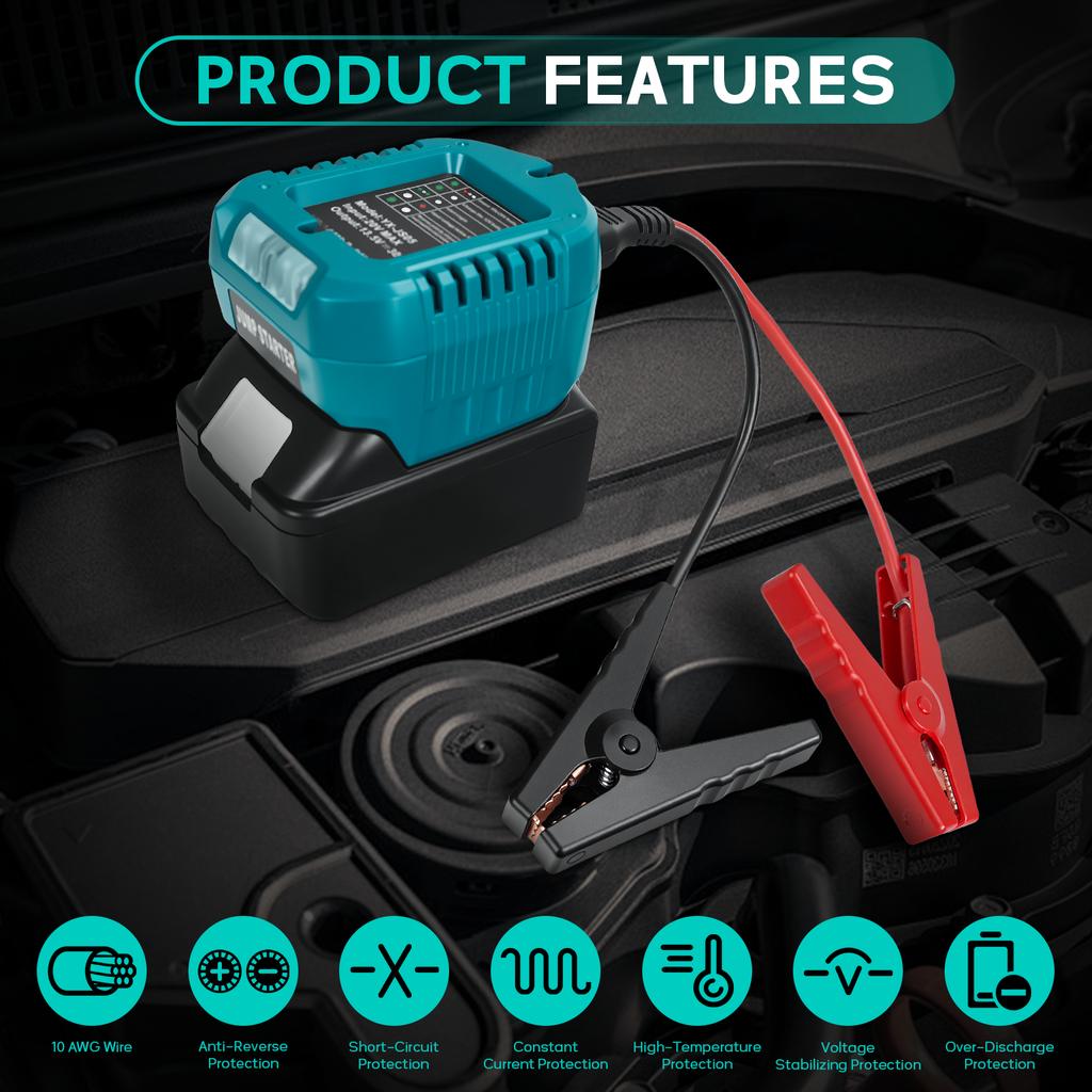 Jumper Cables For Makita/Dewalt/Milwaukee/Bosch 18V Li-ion Battery Jump Starting Adapter Auto Booster Cable Car Igniter Charger