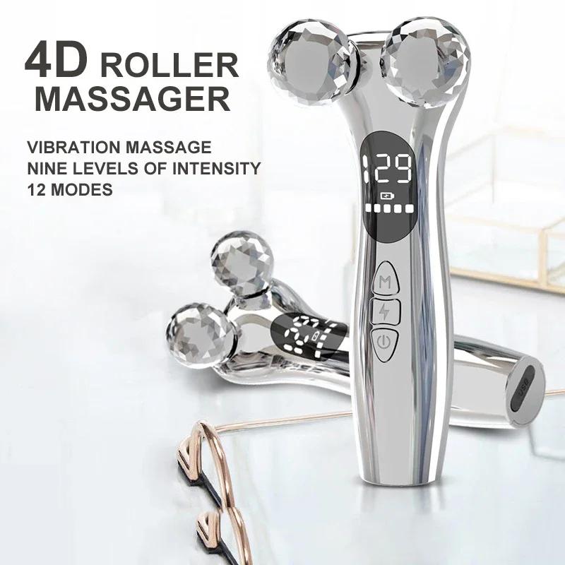 Masajeador Facial de Rodillo 4D Dispositivo EMS para Lifting Facial V-Face Reductor de Papada Reafirmante de la Piel Cuidado de Ojos Masajeador Vibratorio