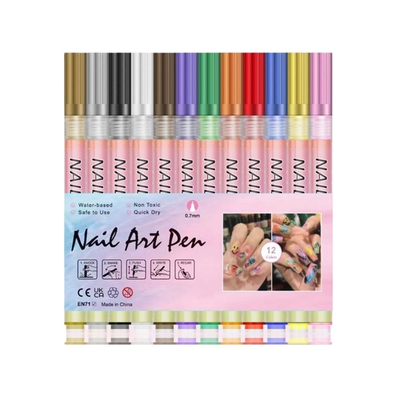 

Ручки для дизайна ногтей 12 цветов Быстросохнущие Водостойкие Маркеры для ногтей для гелевых ногтей Рисование Лайнер и Инструменты для домашнего салонного дизайна ногтей 1