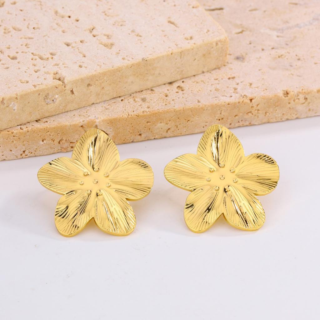 European and American Simple Stainless Steel Petal Earrings, Summer Flower Earrings, New Chinese Stud Earrings