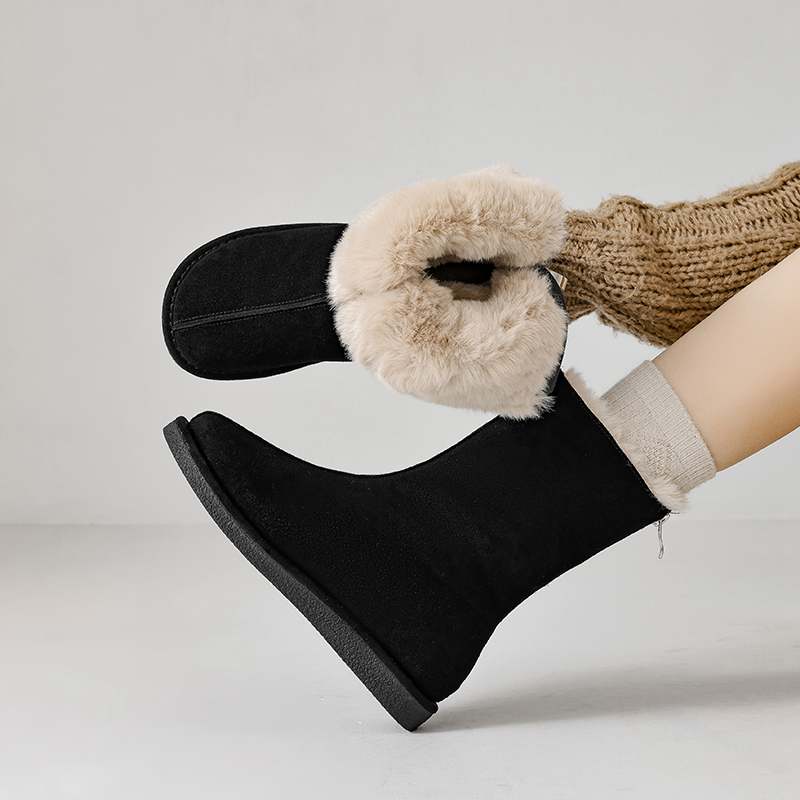 Krazing Pot Cow Suede Nubuck Fur Winter Shoes Snow Boots Women Slip on Keep Warm Lace Up European Design Ankle Boots