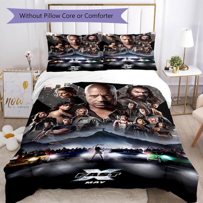 3pcs Fast and Furious Pattern Bedding Set Duvet Cover Set Includes Duvet Cover &pillowcases, Perfect All Season Bedroom Decoration & Gift