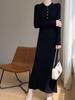 Women's Extra Long Slimming Knitted Polo Collar Dress for Autumn and Winter