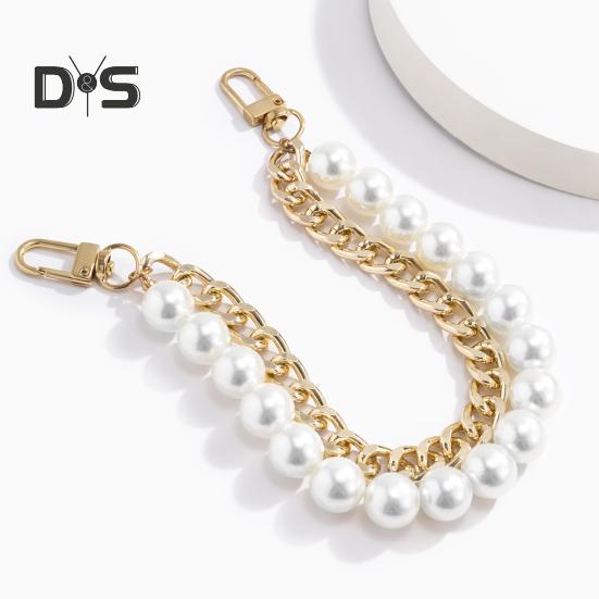 Bag Chain Replacement Handles with Clips Double-layered Faux Pearl Thick Chain Shoulder Bag Decoration Strap Detachable Handbag DIY Chain Craft