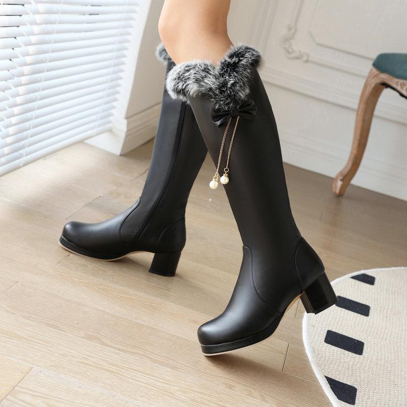 Women's long boots for autumn and winter new rabbit fur high-heeled high leg women's boots with plush cotton boots