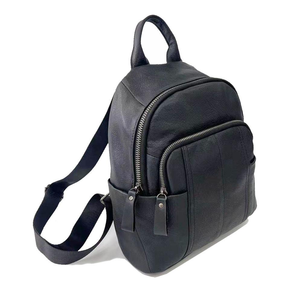 Ganzlederrucksack Schwarz Rindsleder Mode Vielseitiger weicher Leder Damenrucksack Damentasche