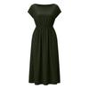 Women Short Sleeve Crew Neck Pocket Waist Cinched Loose Fit Casual Midi Dress for Everyday Wear Work Vacation