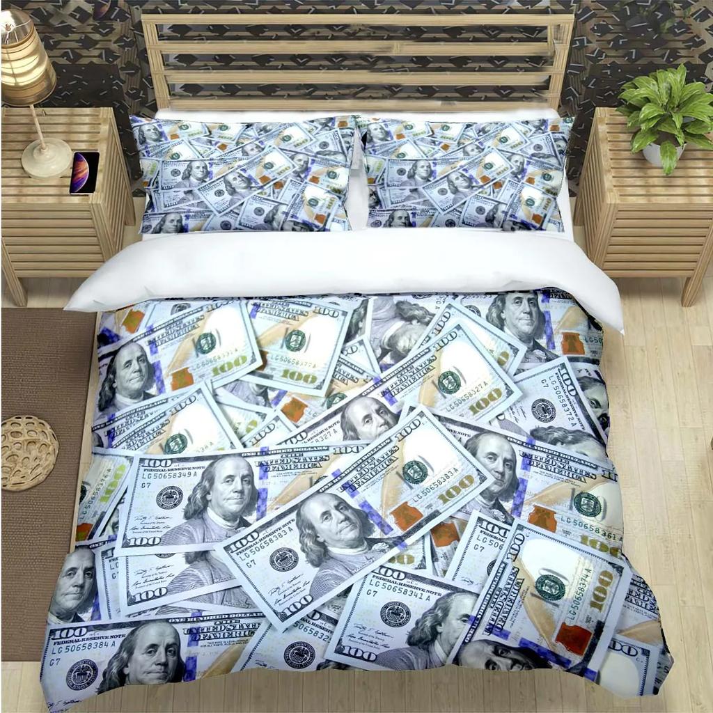Modische 3D Lustige Geld Dollar Druck Bettwäsche Sets Bettwaren Set Bettbezug Bettdecke Set Bettwäsche Set Luxuriöses Geschenk