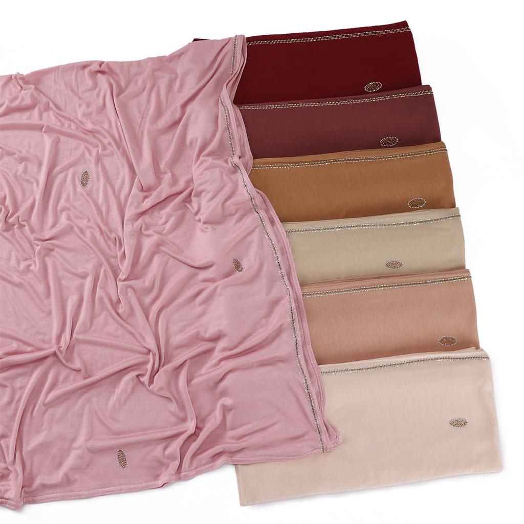 Luxury Czech Diamonds Mercerized Cotton Jersey Scarf Muslim Woman Premium Shiny Shawl Hijabs Arab Female Stretchy Turbans Wrap