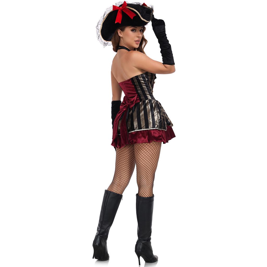 S-XL live streaming host plays cos sexy pirate costume, Halloween Captain Caribbean Jack female pirate costume
