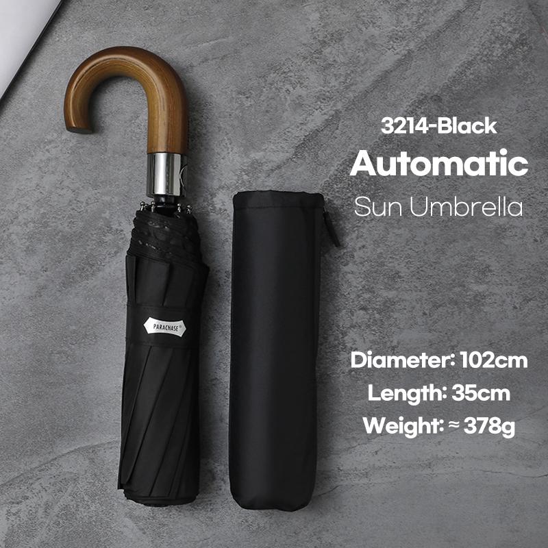 

Зонт с деревянной ручкой для защиты от солнца, полностью автоматический зонт для мужчин и женщин, складной зонт в деловом стиле, ветрозащитный, прочный чёрный