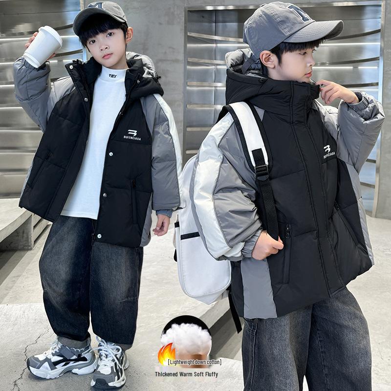 Boys' Winter Thickened Down Cotton Jacket 2025 - Fashionable Middle and Large Children's Warm Coat