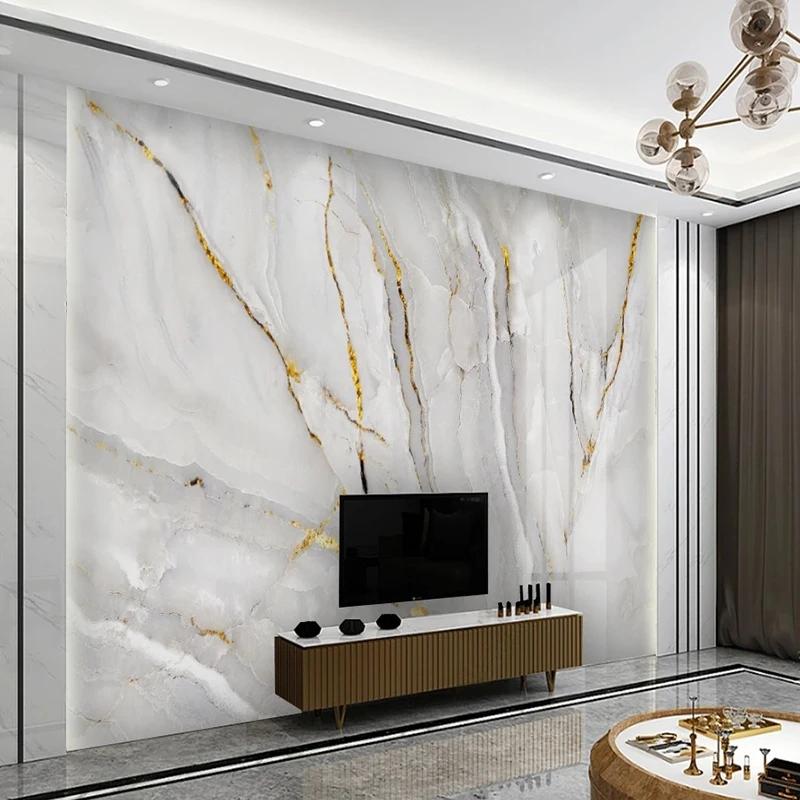 Μοντέρνα Light Luxury Ταπετσαρία Χρυσή Μαρμάρινη Τοιχογραφία Τοπίου Σαλόνι Υπνοδωμάτιο Μαρμάρινη Ταπετσαρία