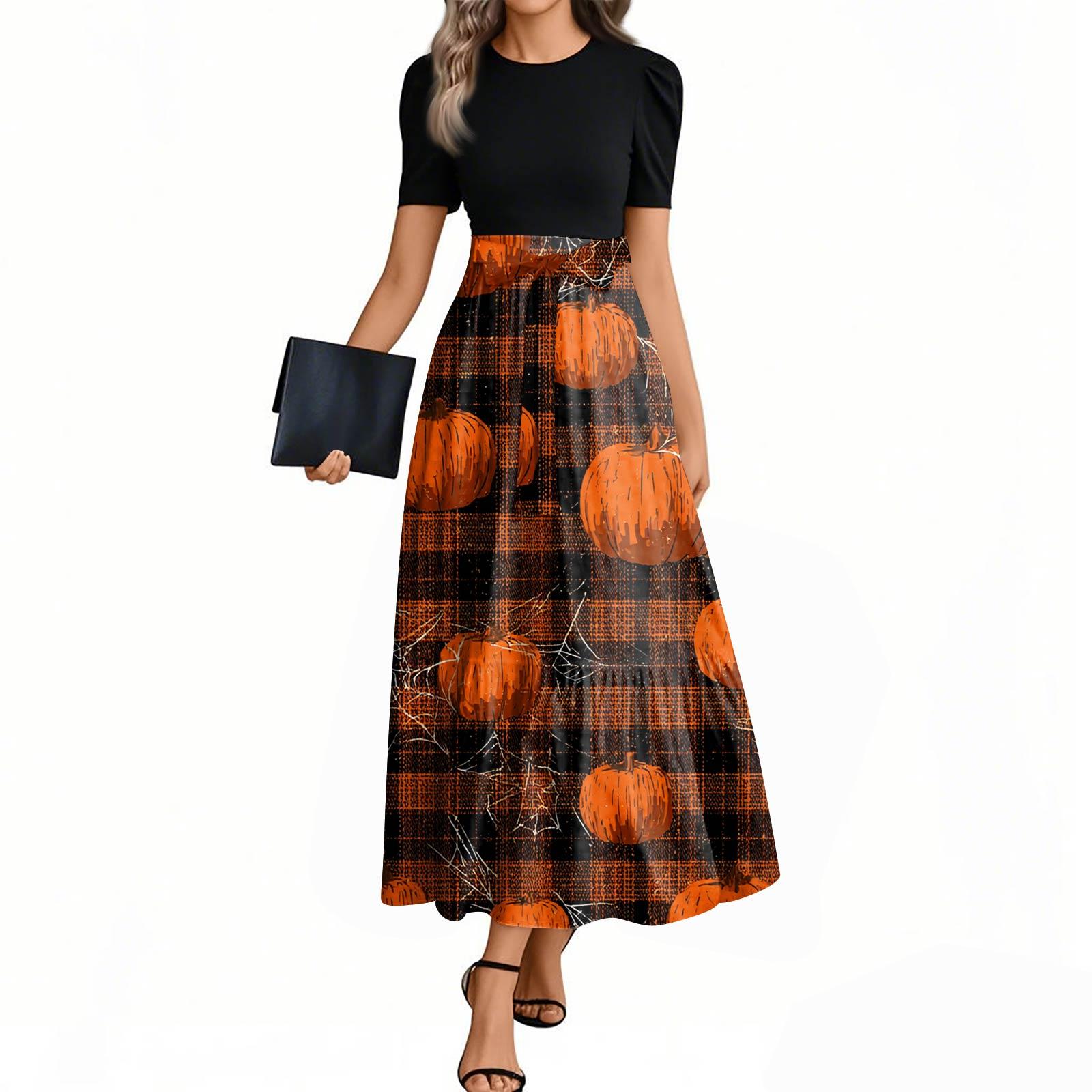 

Женское модное повседневное платье с поясом, с коротким рукавом, круглым вырезом и элегантным принтом на Хэллоуин XL шафрановый