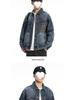 Men's Autumn Patchwork Denim Jacket: Precision Embroidery, Loose Fit, Plus Size Workwear Design.