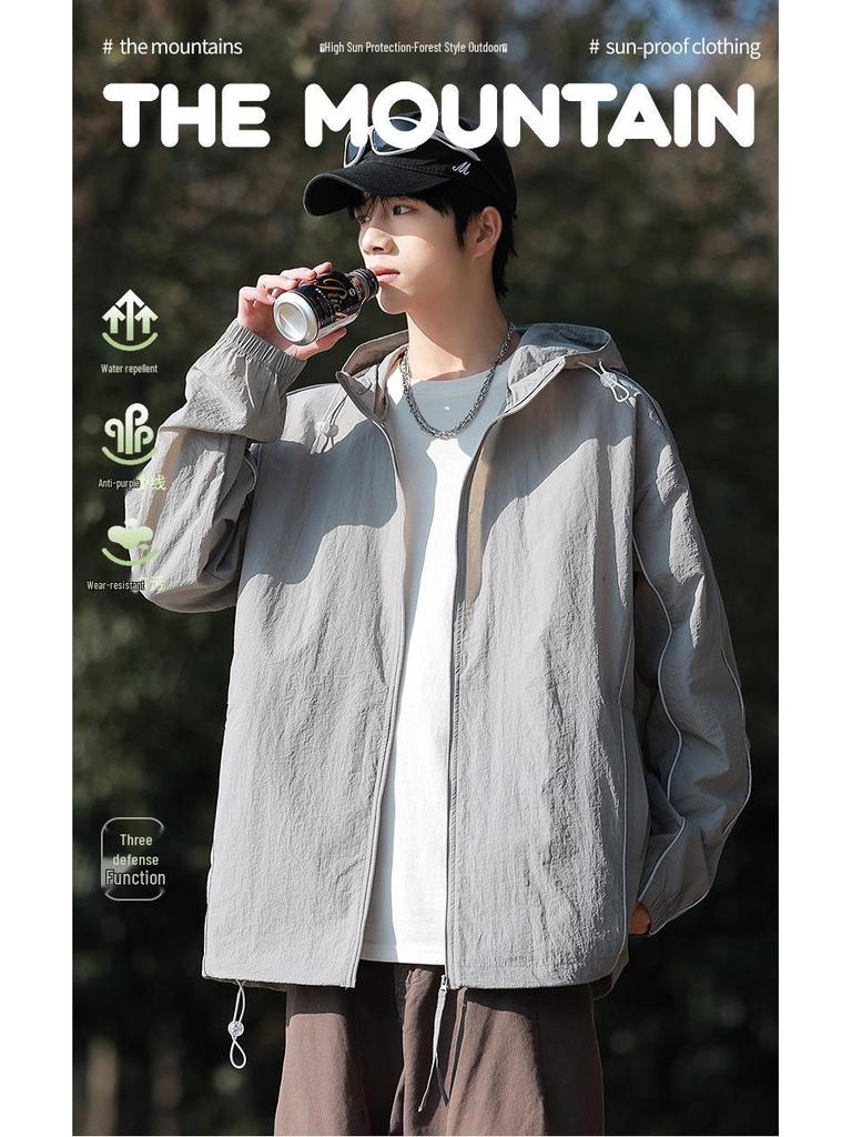 Męska kurtka letnia wiatrówka z jedwabiu lodowego z ochroną UV UPF50+