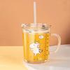 Tazza da latte per bambini unicorno carino da 350 ml con scala Tazza da colazione trasparente con coperchio e cannuccia Tazza di vetro cartoon per bambini Drinkware